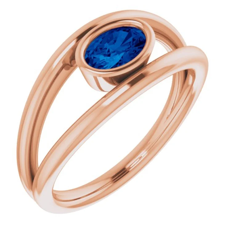 women’s multi-layer rings-14K Rose Natural Blue Sapphire Ring