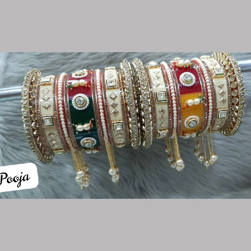 women’s vintage gold bracelets-Pooja Bangles Gold Plated Bangle Set