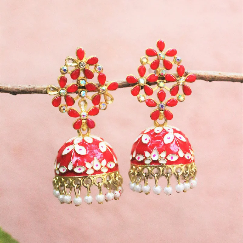 women’s opal earrings-H K Fashion Gold Plated Crystal Stone Meenakari Jhumki Earrings