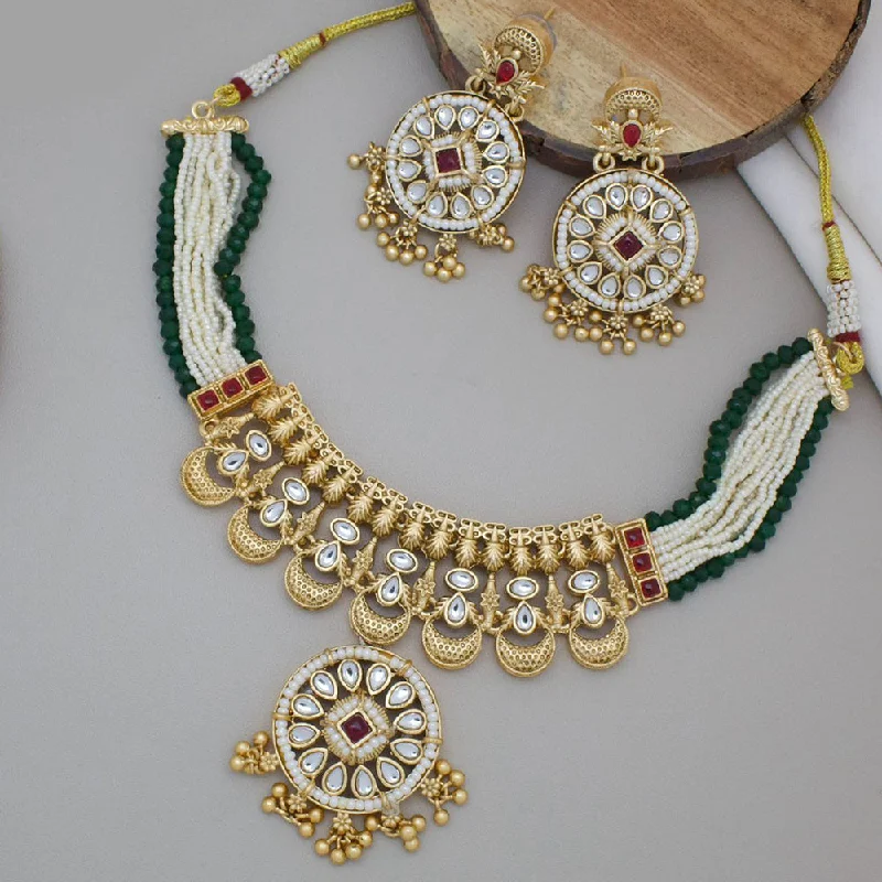 women’s birthstone charm necklaces-JCM Jewellery Gold Plated Kundan Stone And Pearls Choker Necklace Set