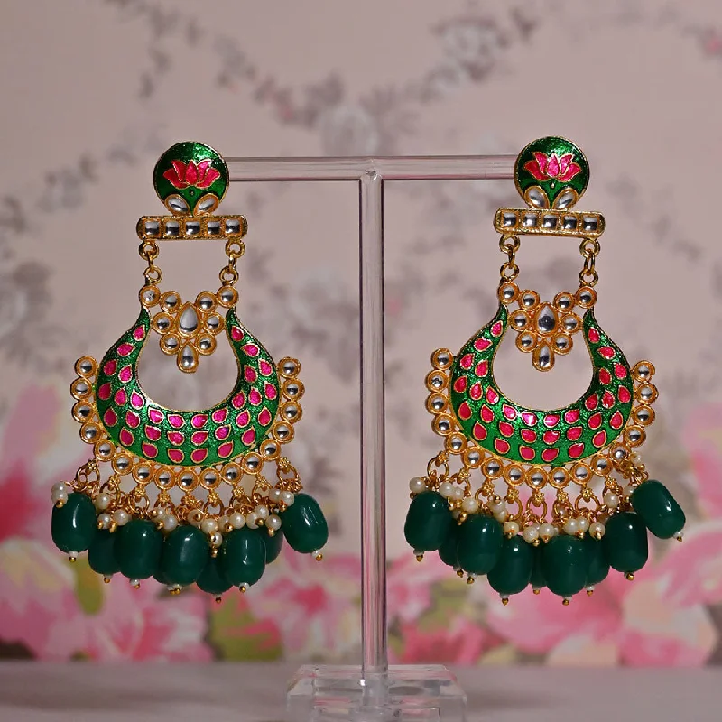 women’s drop earrings-Shagna Gold Plated Kundan Stone And Meenakari Pearls Dangler Earrings