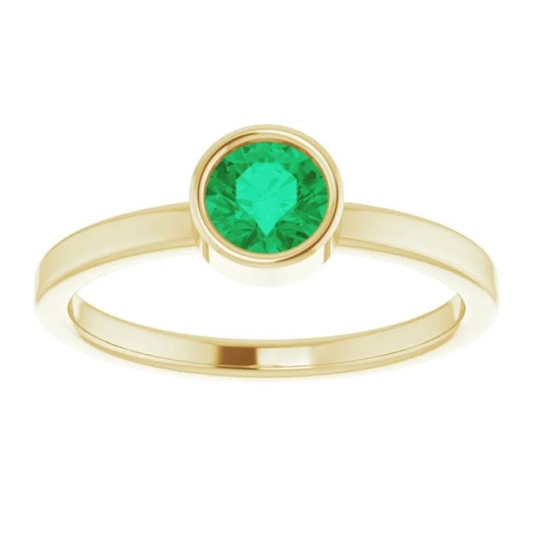 women’s vintage gold rings-14K Yellow 5 mm Natural Emerald Ring