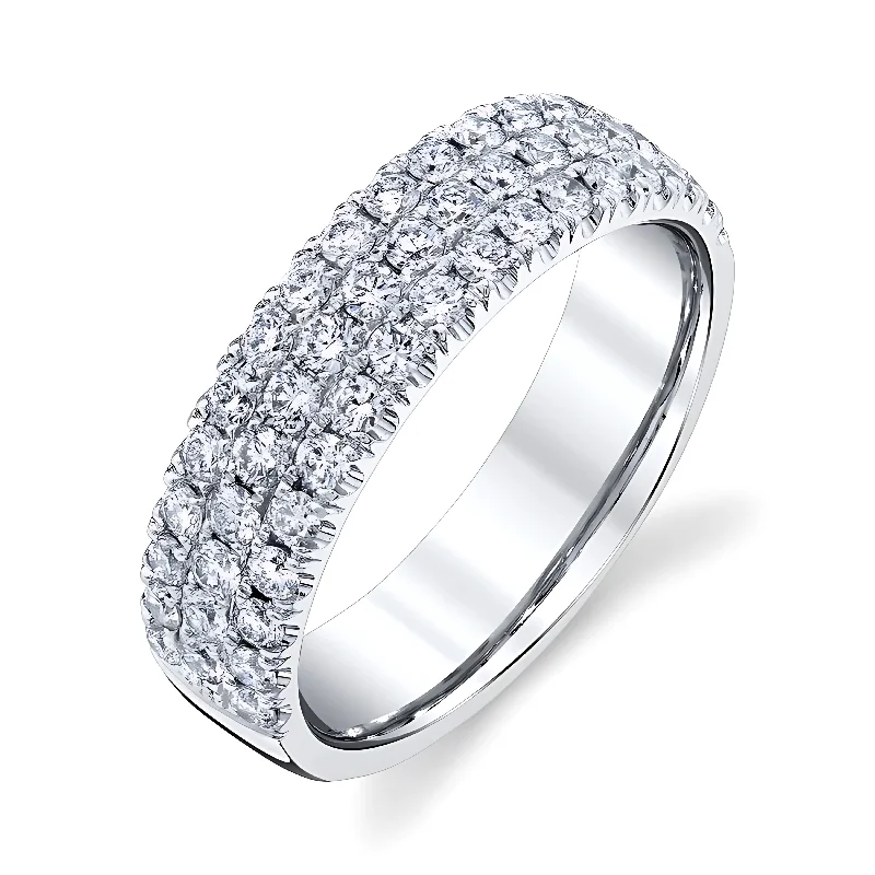 women’s modern diamond engagement rings-Three Row Pavé Diamond Ring