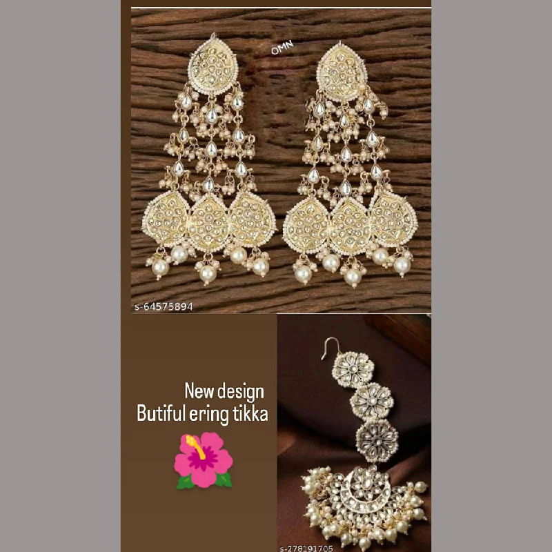 women’s luxury gold earrings-Lucentarts Jewellery Gold Plated Dangler Earrings With Maangtikka