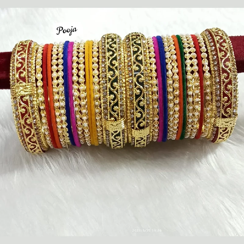 women’s stackable bracelets-Pooja Bangles Gold Plated Bangles Set