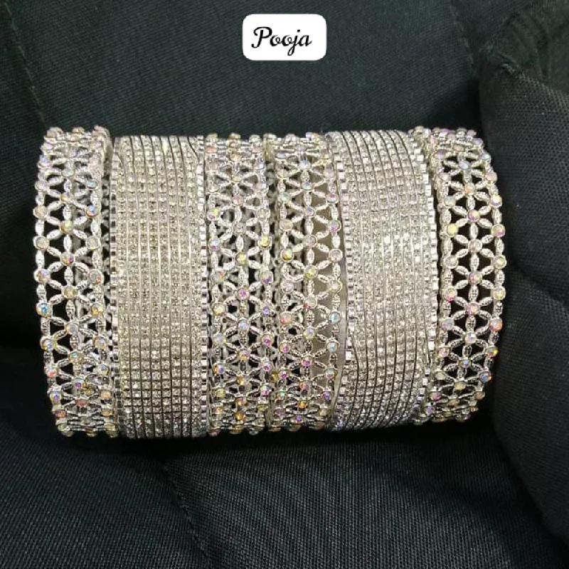 women’s classic bracelets-Pooja Bangles Silver Plated Bangle Set