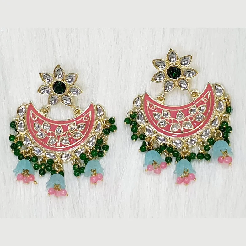 women’s moonstone earrings-Midas Touch Gold Plated Kundan Stone And Meenakari Dangler Earrings