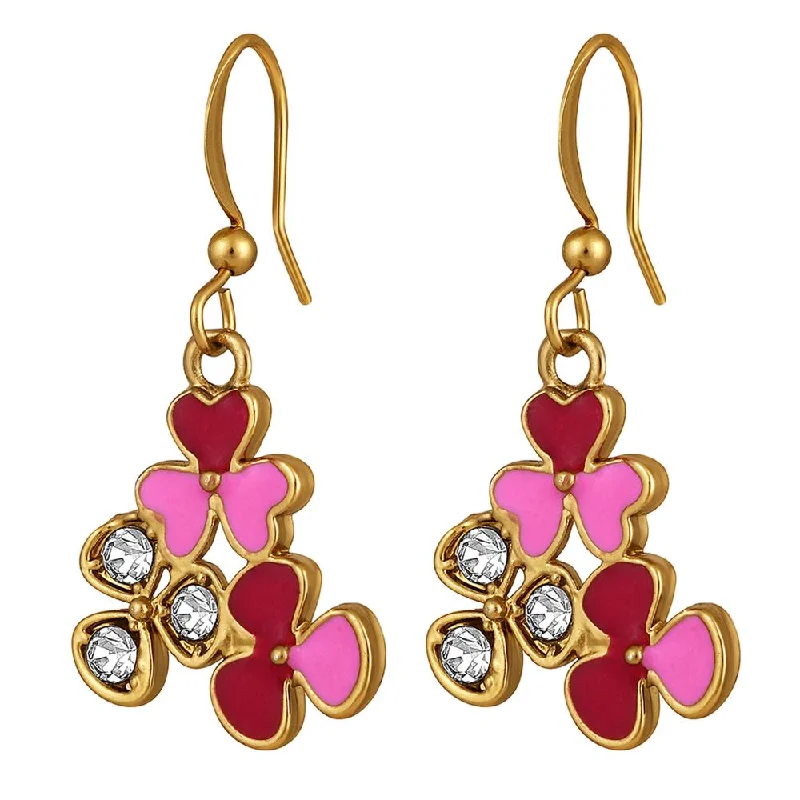 women’s beaded earrings-Mahi Gold Plated Red and Pink Meenakari Work and Crystals Floral Earrings for Women (ER1109851GRedPin)