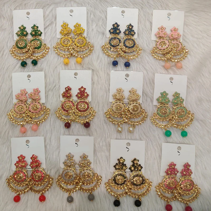 women’s chandelier earrings-Dhwani Gold Plated Kundan Stone Meenakari Dangler Earrings  (Assorted Color)