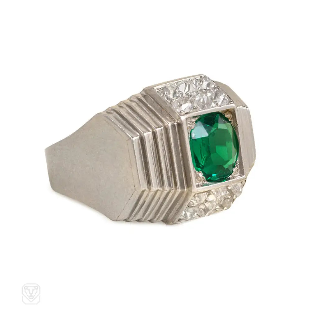 women’s engagement rings with pearls-Art Deco emerald and diamond ring, René  Boivin