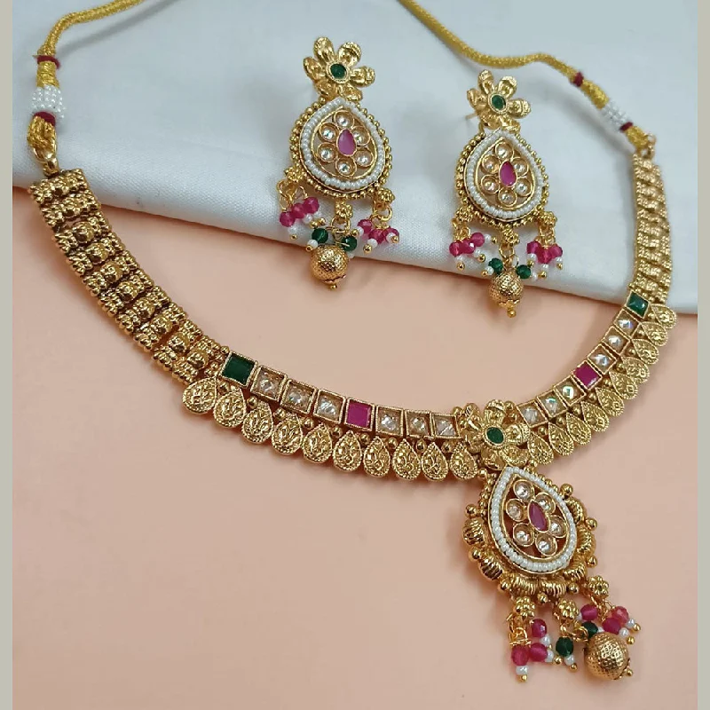 women’s oval-shaped necklaces-Padmawati Bangles Gold Plated Crystal Stone And Pearls Necklace Set