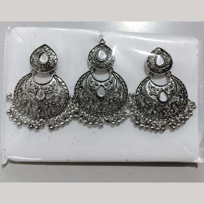 dangling earrings for women-Darshan Jewellers Oxidized Plated Pack Of 12 Dangler Earrings With Maang Tikka