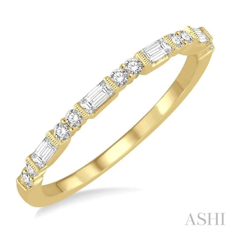 elegant solitaire rings-1/3 ctw Baguette and Round Cut Diamond Wedding Band in 14K Yellow Gold