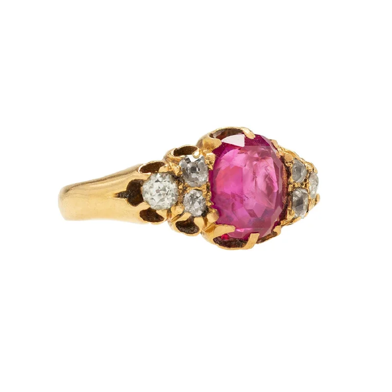 women’s engagement rings with sapphires-Victorian French 18k Burmese Ruby + Diamond Ring