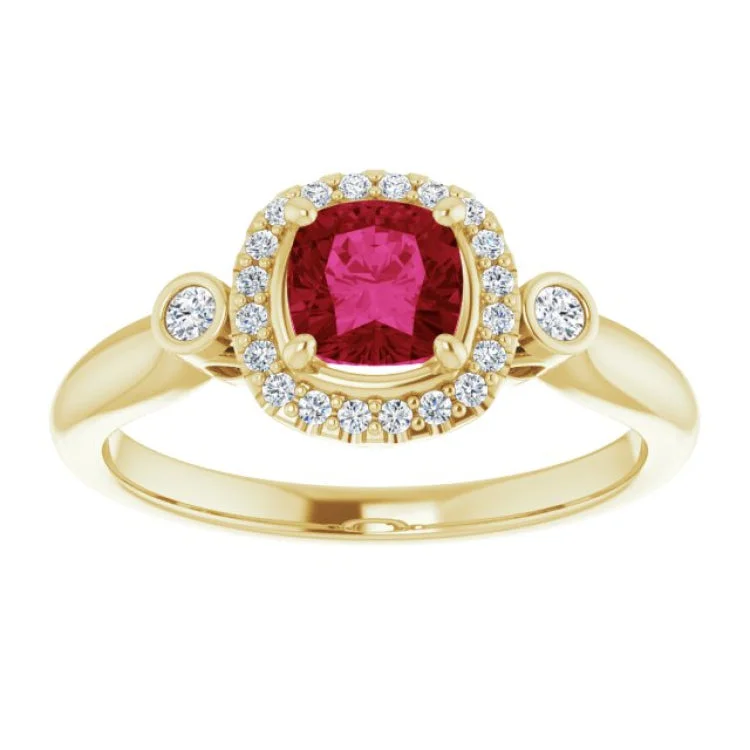 simple diamond engagement rings for women-14K Yellow Lab-Grown Ruby & 1/6 CTW Natural Diamond Ring