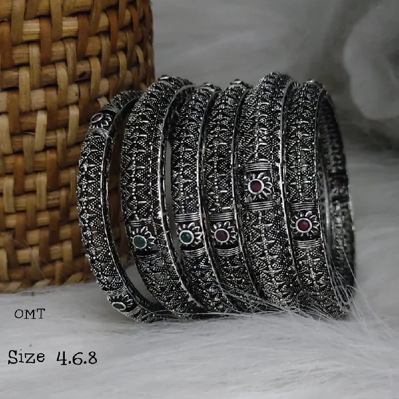 silver bangles for women-Lucentarts Jewellery Oxidized Bangles Set