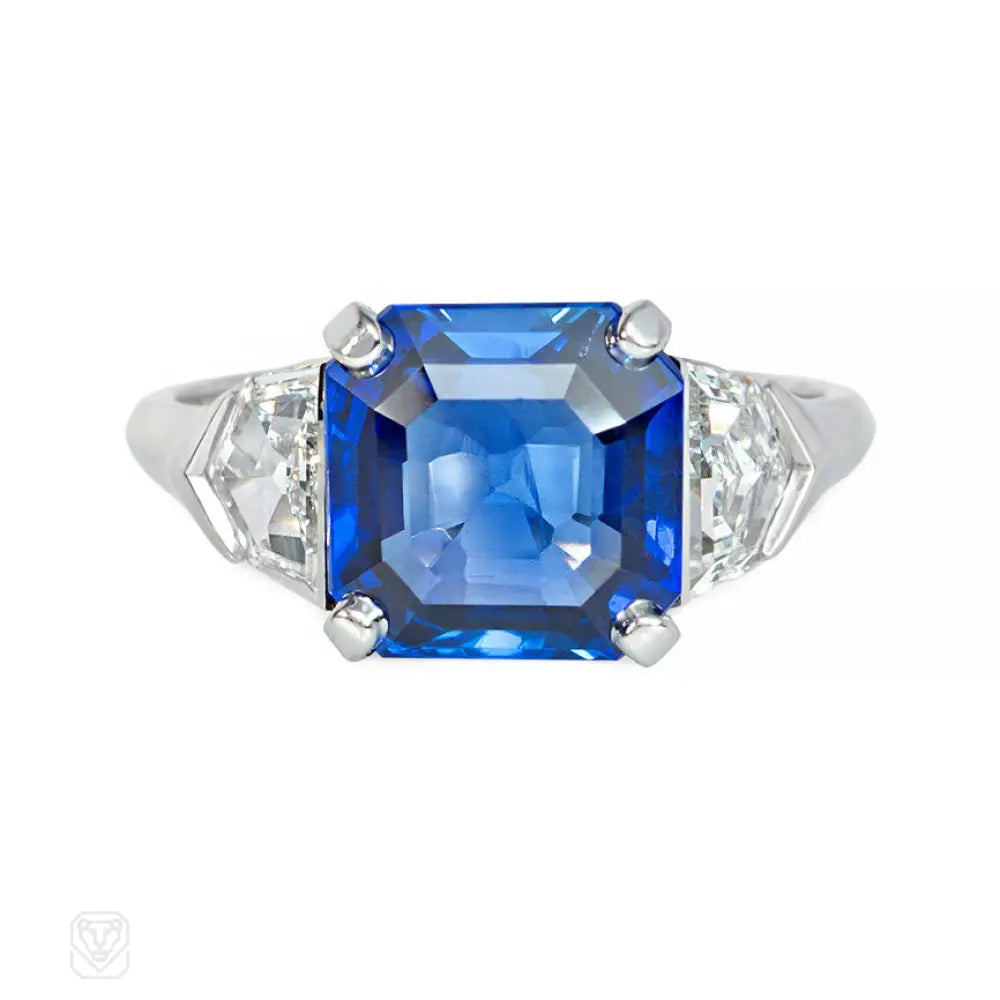 unique engagement rings for women-Marcus Art Deco Burmese sapphire and diamond ring