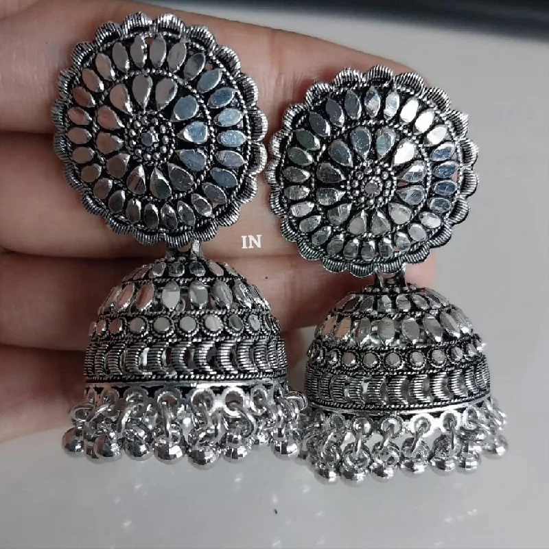 women’s statement earrings-Lucentarts Jewellery Oxidised Plated Jhumki Earrings