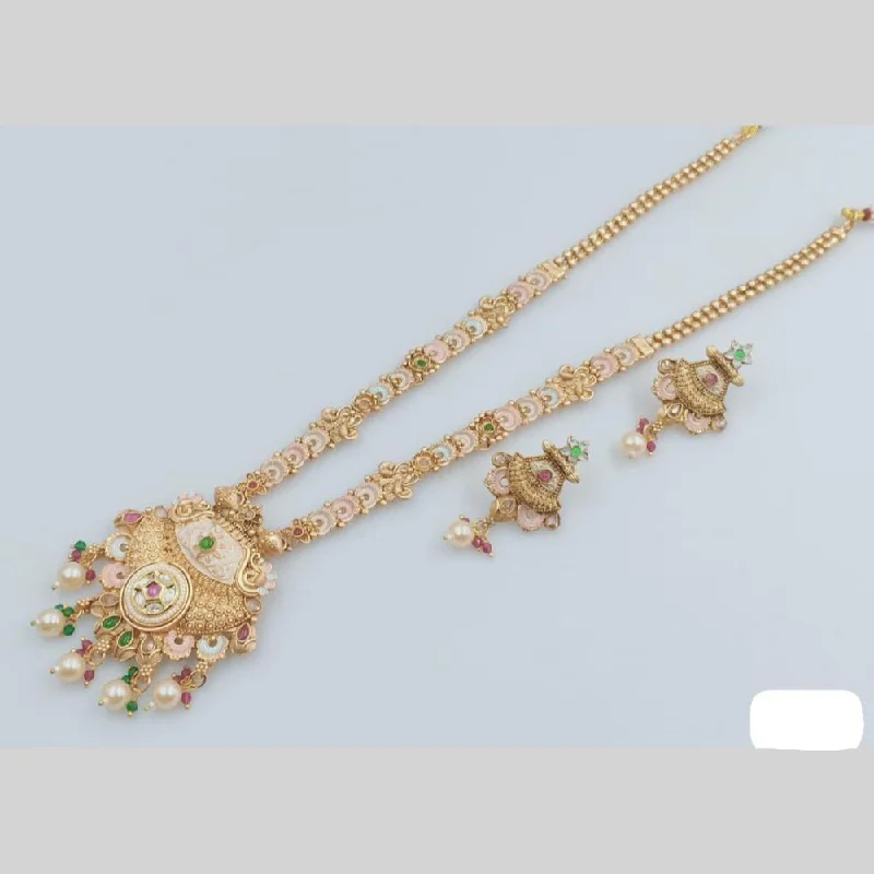 women’s boho-style necklaces-Rani Sati Jewels Gold Plated Kundan Stone And Meenakari Long Necklace Set