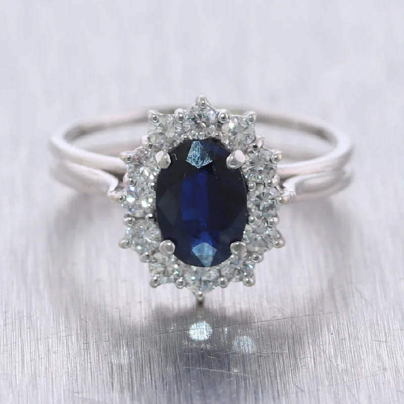 women’s oval-cut engagement rings-Vintage Princess Diana Inspired 14k White Gold 1.50ctw Sapphire & Diamond Ring