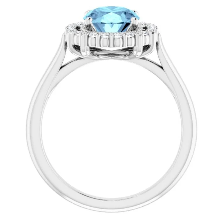 women’s engagement rings with side diamonds-14K White Natural Aquamarine & 1/5 CTW Natural Diamond Ring