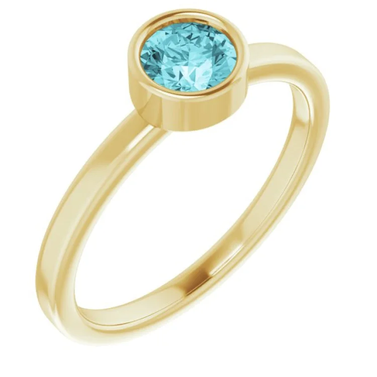 women’s romantic rings-14K Yellow 5 mm Natural Blue Zircon Ring