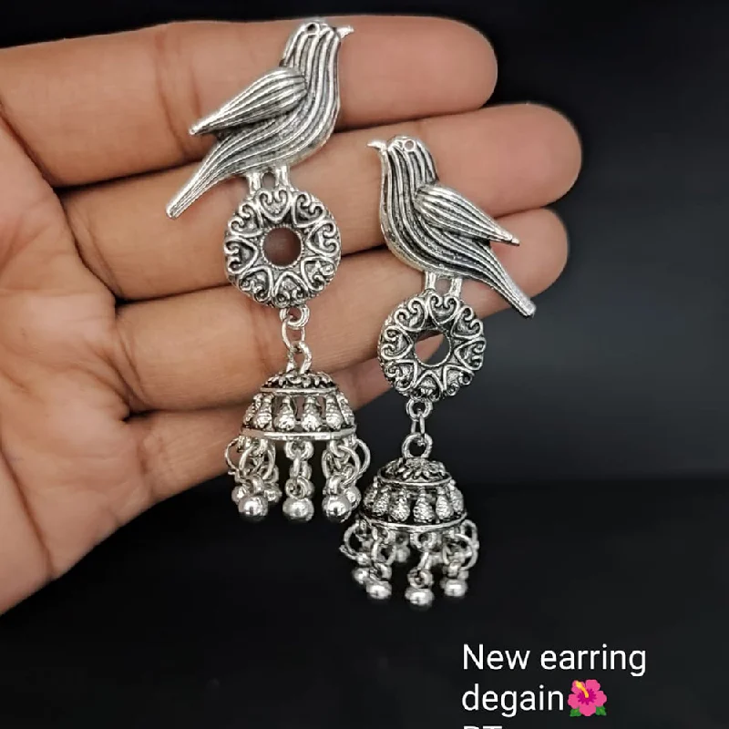 personalized earrings for women-Lucentarts Jewellery Oxidised Plated Jhumki Earrings