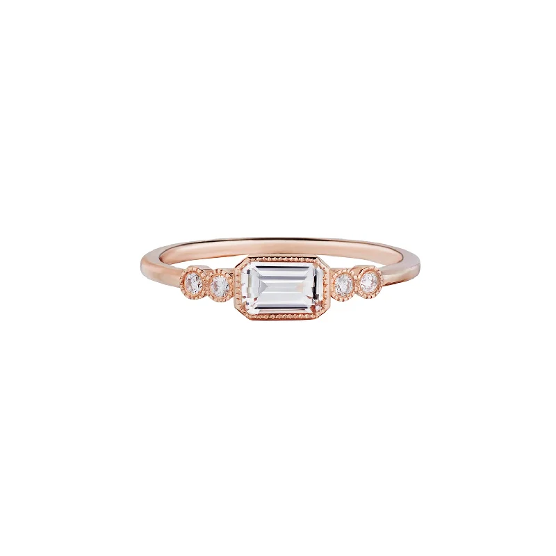 trendy engagement rings for women-EMERALD CUT WHITE TOPAZ & DIAMOND RING