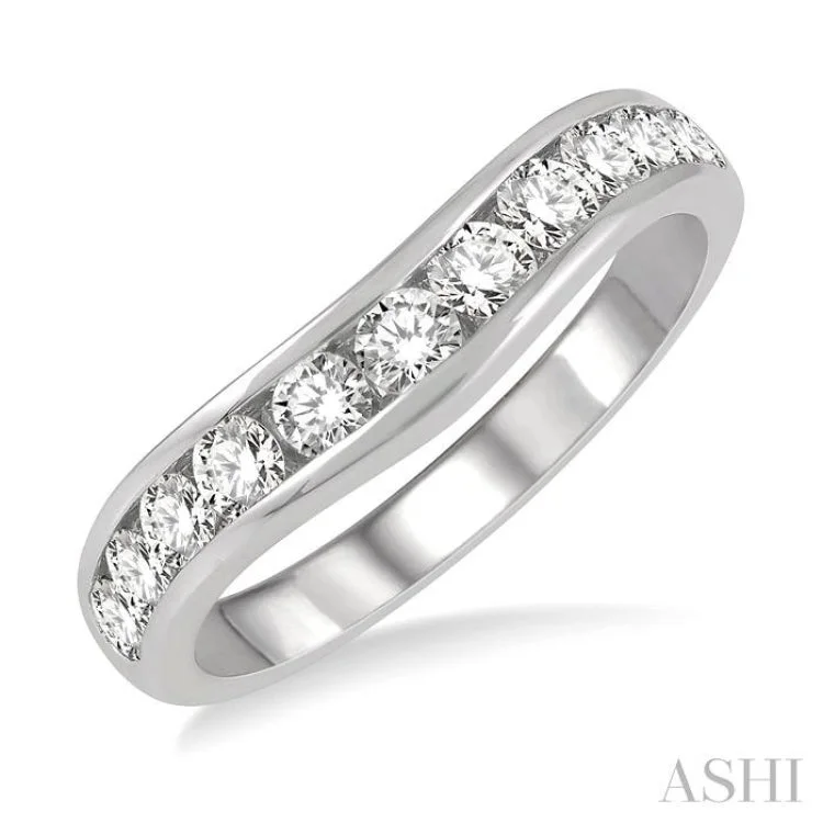 chic rings for women-3/4 Ctw Round Cut Diamond Inlay Wedding Band in 14K White Gold