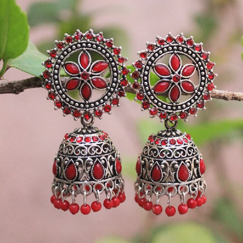 women’s stud earrings with stones-H K Fashion Oxidised Plated Pota Stone  Jhumki Earrings