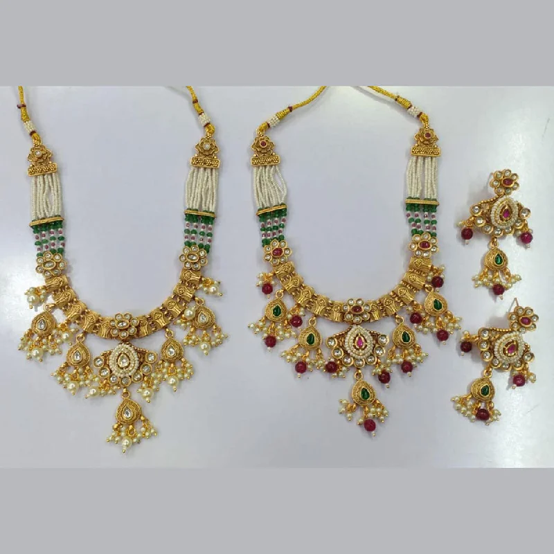 personalized birthstone necklace for her-Manisha Jewellery Gold Plated Pota Stone And Pearls Necklace Set