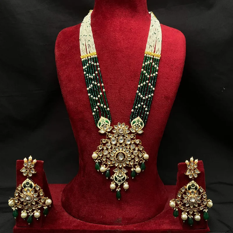 custom engraved necklaces for women-Amoliya Jewels Gold Plated Polki Kundan And Pearls Necklace Set