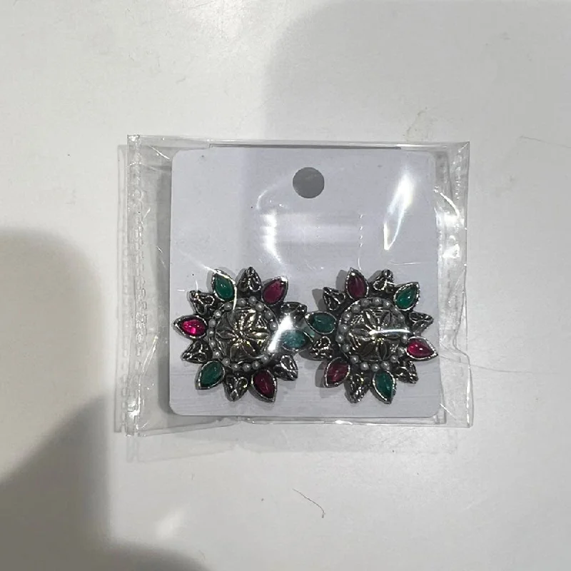 multi-colored earrings for women-Shrisha Oxidised Plated Pota Stone Stud Earrings