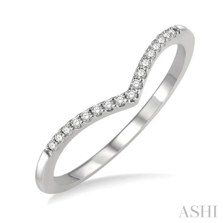 men’s and women’s matching rings-1/10 Ctw Chevron Round Cut Diamond Petite Ring in 14K White Gold