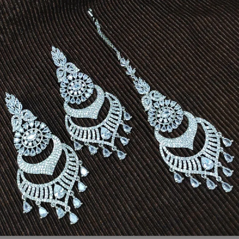 dangling earrings for women-Manisha Jewellery Silver Plated AD earrings With Maangtikka