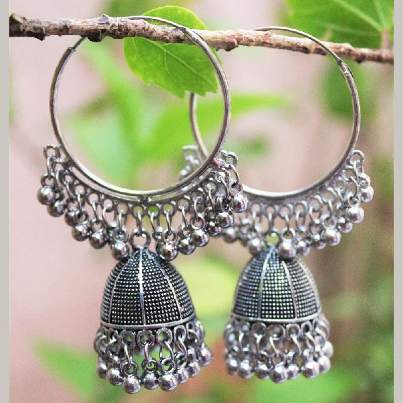 women’s clip-on earrings-H K Fashion Oxidised Plated Jhumki Earrings