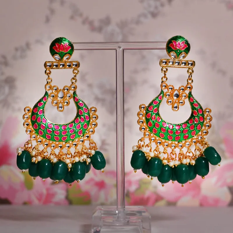 women’s ear cuffs-Shagna Gold Plated Kundan Pearl And Meenakari Dangler Earrings