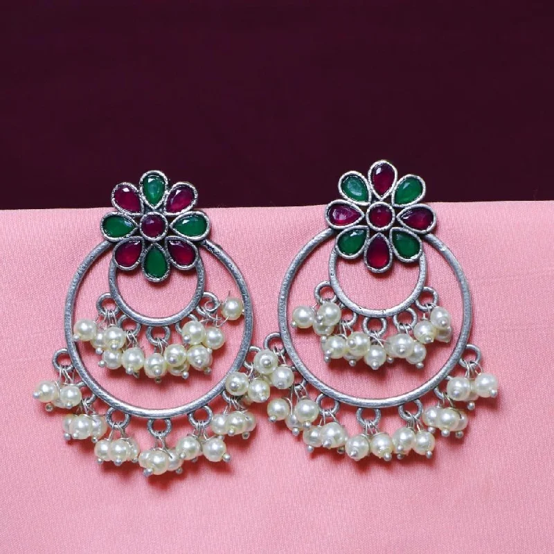 dangling earrings for women-Akruti Collection Oxidised Plated Crystal Stone Dangler Earrings