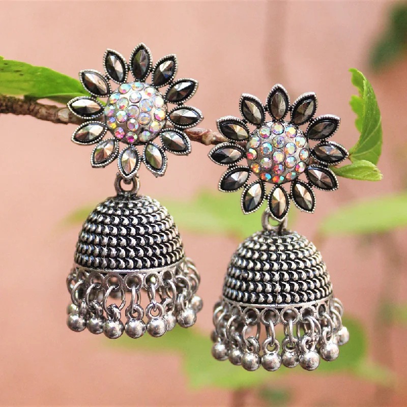 women’s silver drop earrings-H K Fashion Oxidised Plated Austrian Stone  Jhumki Earrings