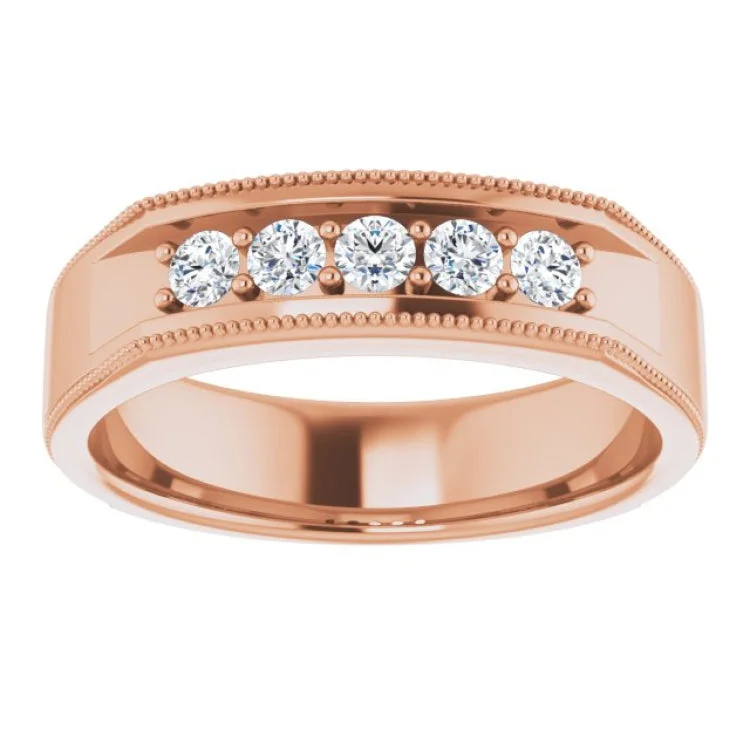 diamond engagement rings for women-14K Rose 3/8 CTW Natural Diamond Milgrain Band