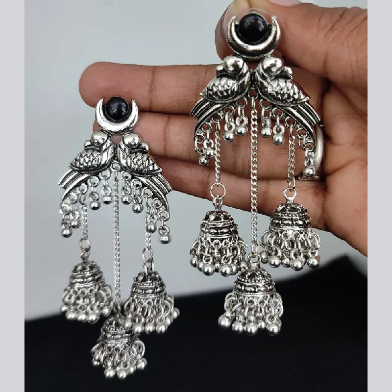 hoop earrings for women-Lucentarts Jewellery Oxidised Plated Jhumki Earrings