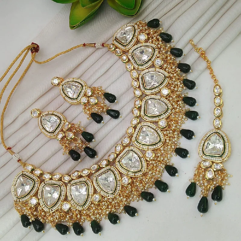 vintage-style necklaces for women-Everlasting Quality Jewels Gold Plated Kundan Stone And Pearls Necklace Set