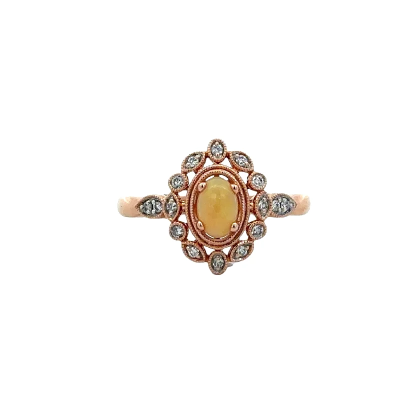 women’s stackable engagement rings-Opal and Diamond Ring in Rose Gold