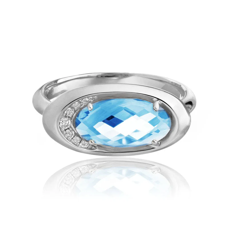 women’s vintage-inspired wedding rings-Swiss Blue Topaz & Diamond Ring