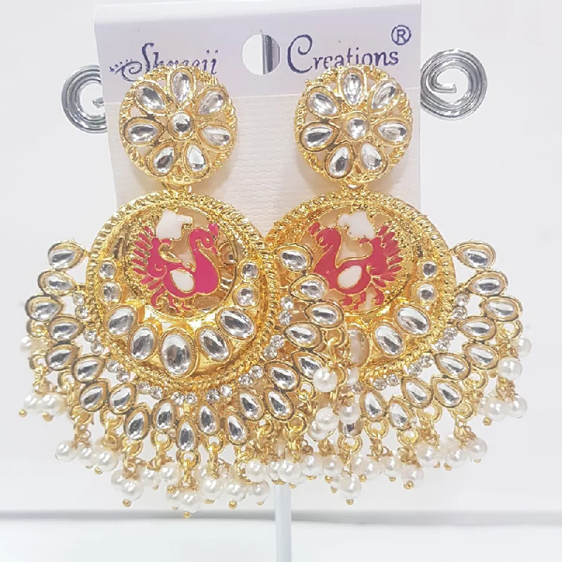 diamond earrings for women-Shreeji Gold Plated Meenakari Dangler Earrings