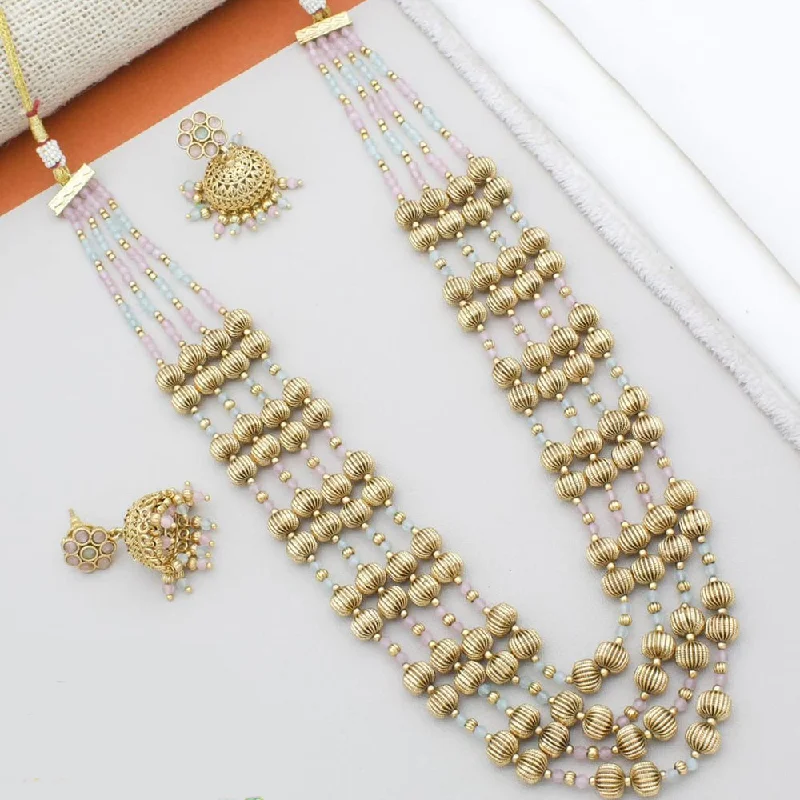 women’s pearl necklaces-Manisha Jewellery Gold Plated Pota Stone And Pearl Long Necklace Set