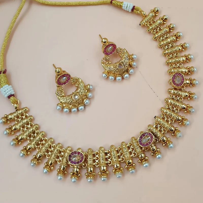 layered necklaces for women-Padmawati Bangles Gold Plated Crystal Stone And Pearls Necklace Set