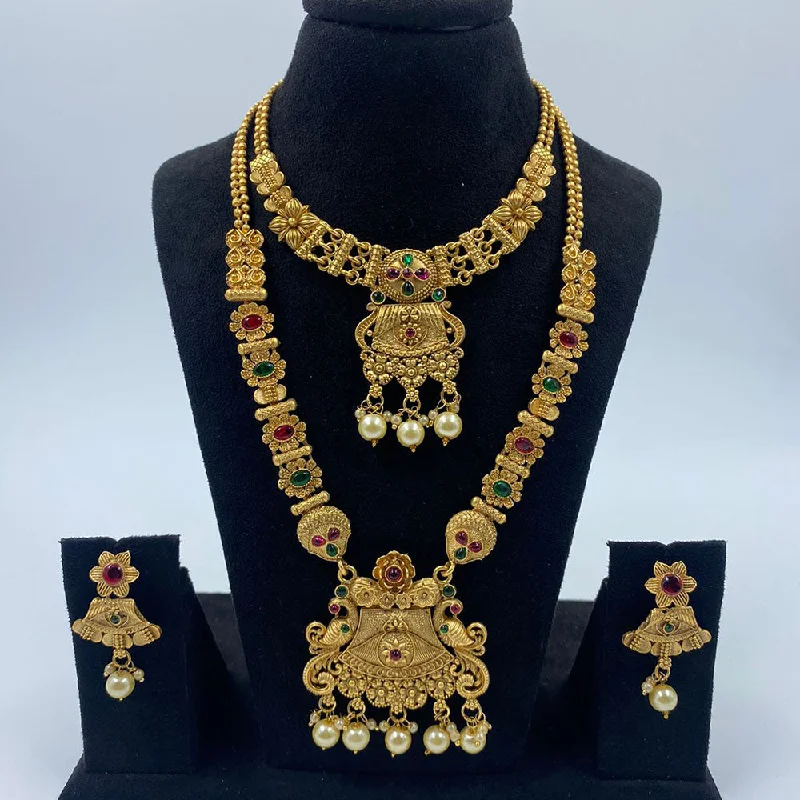 trendy gemstone necklaces for women-The Fashion Jewels Gold Plated Pota Stone And Beads Necklace Combo