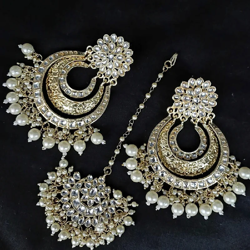 women’s gold-plated earrings-Manisha Jewellery Kundan Earrings With Maangtikka