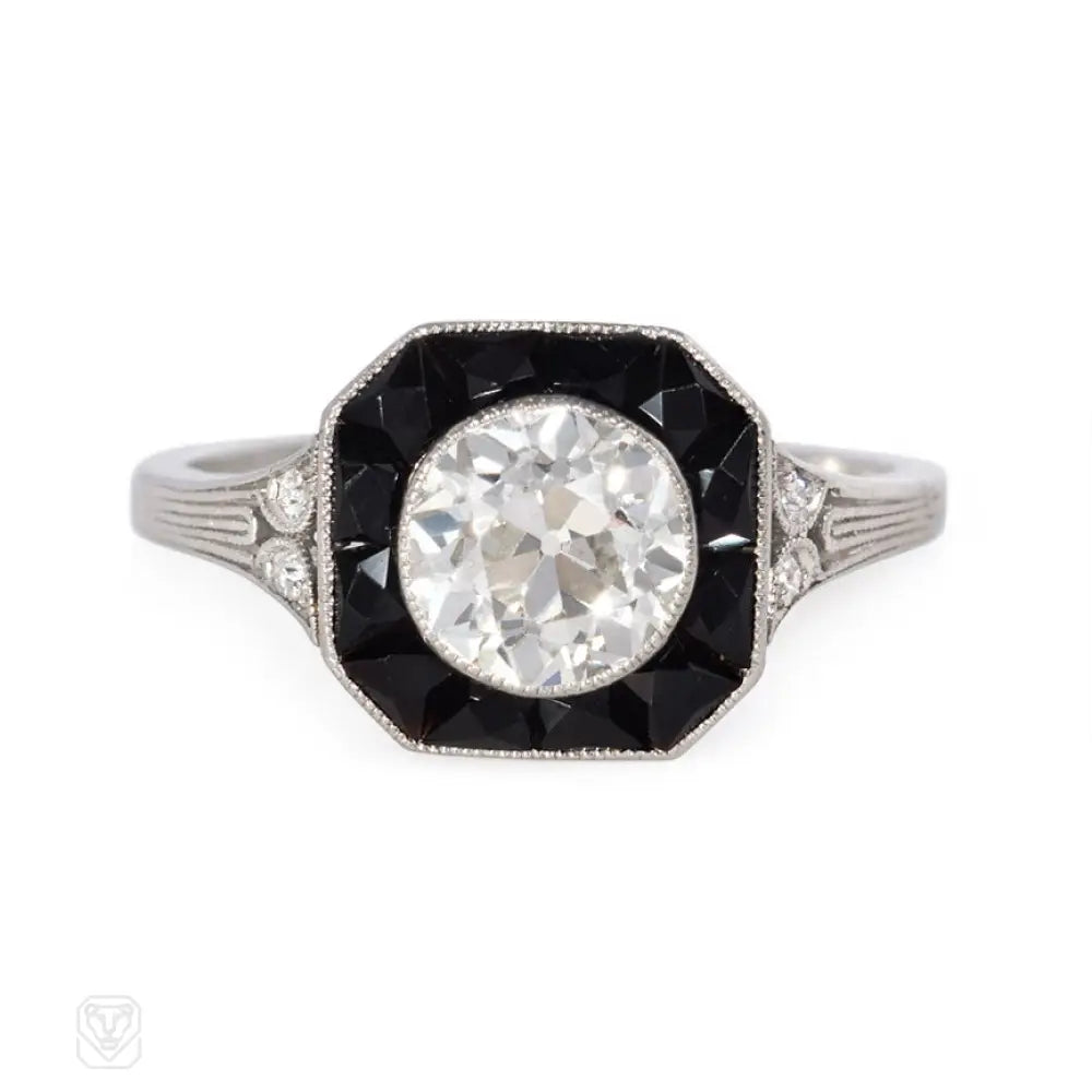 women’s engagement rings with colored diamonds-Art Deco onyx and diamond ring, Marcus & Co.